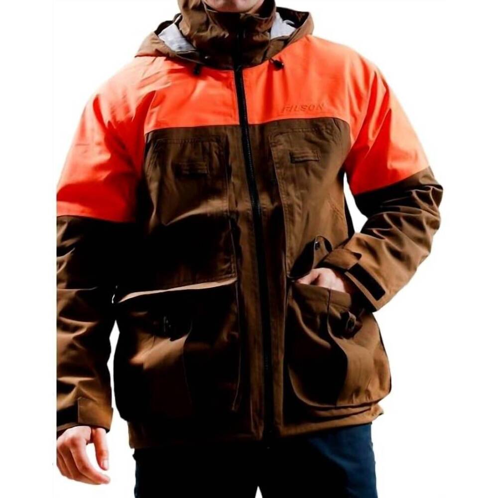 NEW FILSON 3-layer field jacket in dark tan/blaze orange